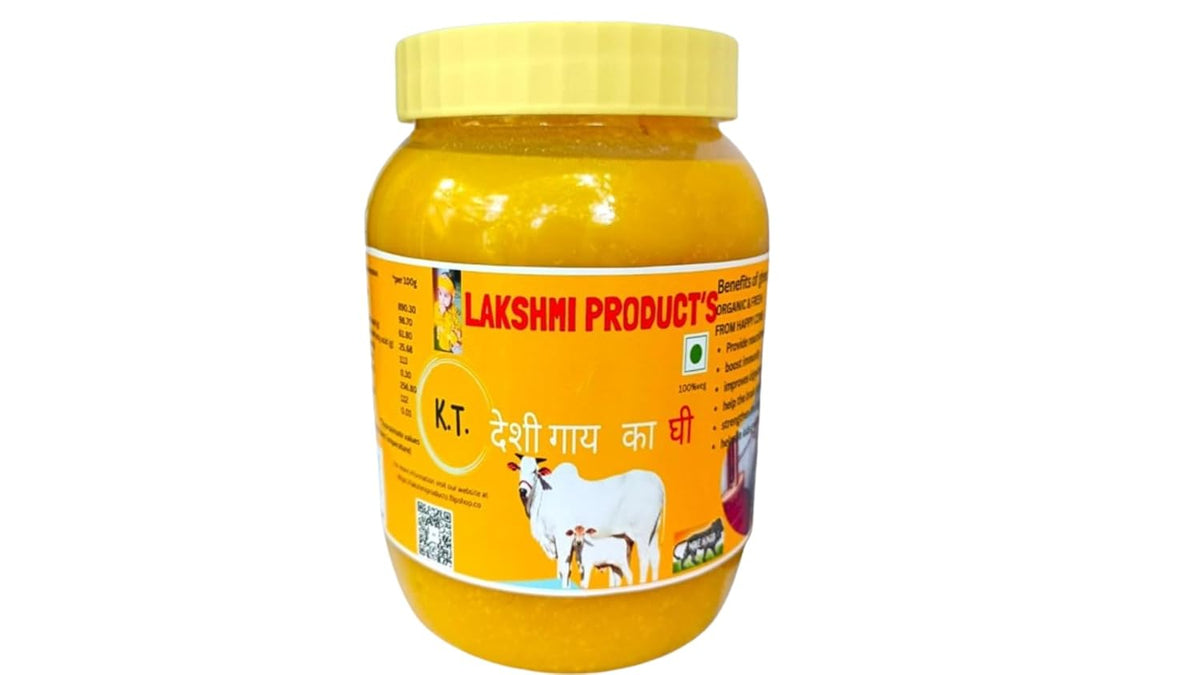 100% Pure Desi Cow Ghee By Lakshmi Product'S | Organic Homemade Bilona Method Grass Fed Desi Cow Ghee Good For Health | (500ml) 16.9 Ounce | Jar Pack
