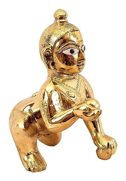 Laddu Gopal Brass Idol, Bal Gopal, Thakur Ji Petal Murti, Brass, Golden - 7 Cm, Golden Handcrafted Statue, Durable, Compact Size, Religious, Occasion & Festivals Idol