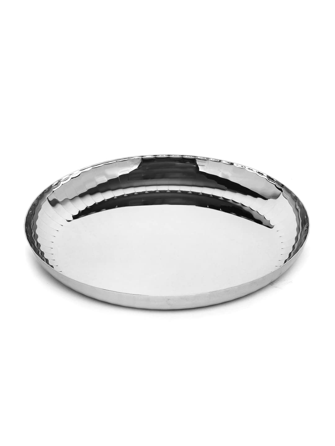 Chrome Stainless Steel Quarter Plate Set Of 6 - Rhythm Garden Series | Ribbed Pattern Glossy Finish | Salad & Snacks Plates - Flower Texture Plates | Serve Ware, Dinnerware & Tableware