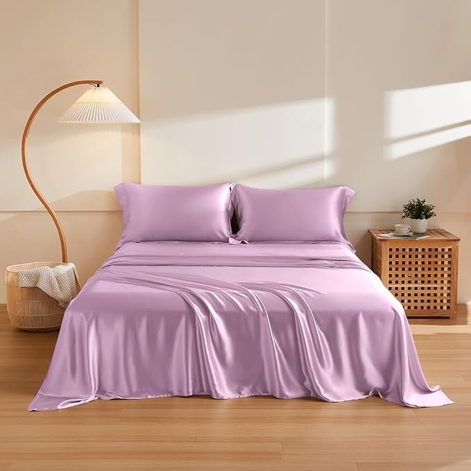 Single Bed Silk Flat Bedsheet - 60x90 Inches, Purple | Luxuriously Soft, Smooth & Skin-Friendly | Elegant, Breathable & Durable Bedding For All Seasons | Perfect For Daily Use