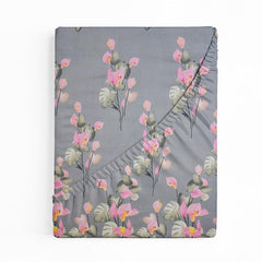 Printed Double Bedsheets With 2 Pillow Covers - Size-78x72+10 Inches, Grey & Pink | King Size Bed With All Around Elastic Breathable Long Lasting