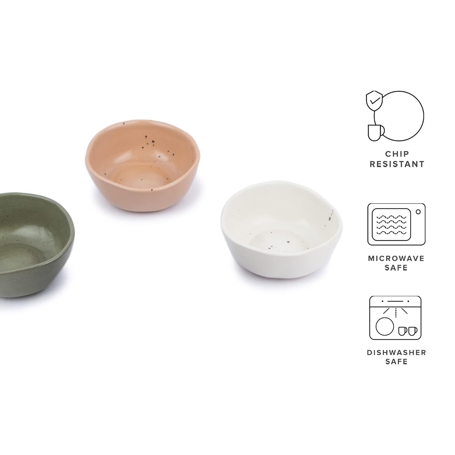 Ceramic Earth Bowl Set Of 3 Pieces For Snacks - 350ml Each, 1 Each Beige, Green, White | Cereal Bowl - Maggie Bowl With Matte Finish | Durable & Microwave Safe