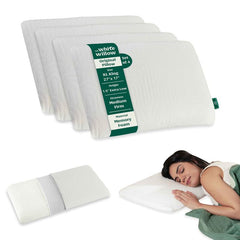 Ultra Thin Pillow For Sleeping, Orthopedic Cervical Pillow - King Size - 1.5 Inch | Ultra Slim Memory Foam Pillow For Neck & Shoulder Pain Relief, Flat Pillow, Washable Cover - Set Of 4
