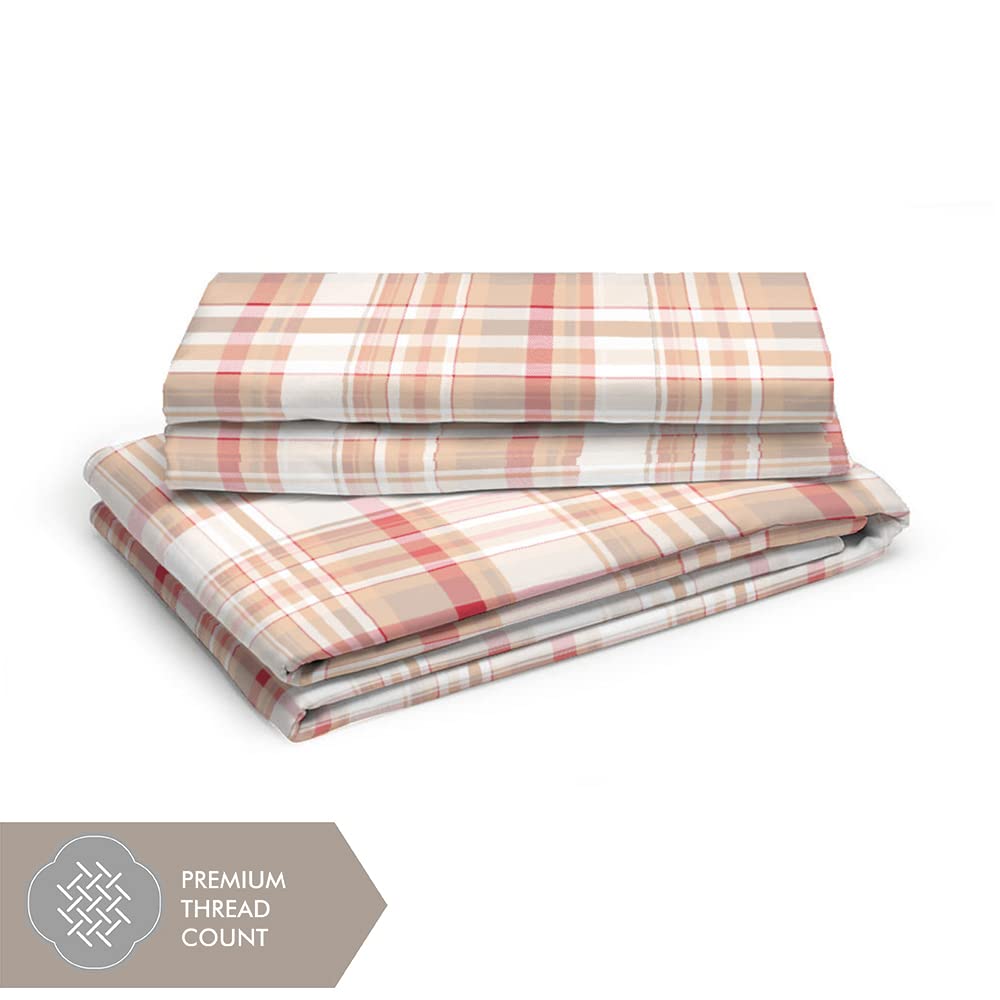 100% Cotton King Size Double Bedsheet Set With 2 Pillow Covers - 107 X 107 Inches, White & Red | Good For Villas, Resorts, Guest Houses, & Daily Home Use