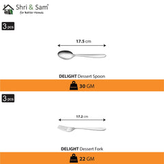 Stainless Steel Delight Solid Dinner Set Of 18 Pieces, Silver | 3 Dinner Plates+ 3 Glasses+ 3 Bowls+ 3 Pudding Bowls+ 3 Dessert Spoons+ 3 Dessert Forks - Easy To Clean & Dishwasher-Safe