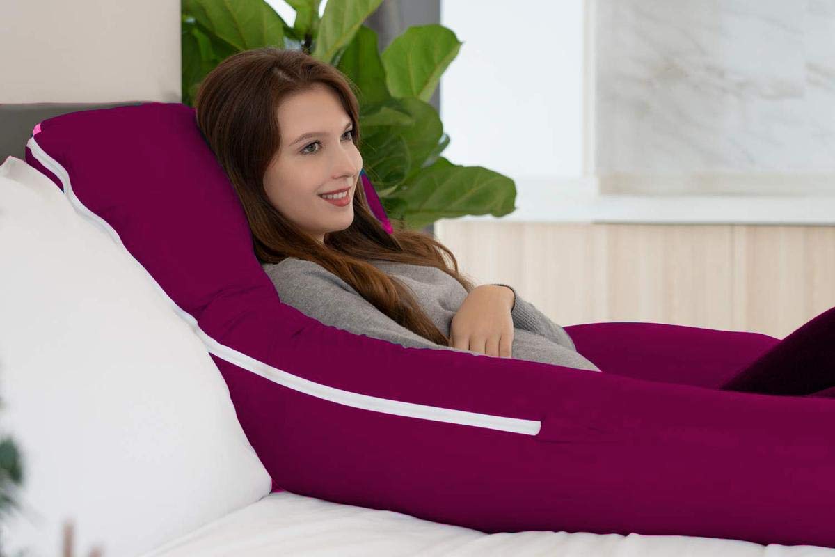 Premium Multipurpose Microfiber Pregnancy Pillow For Pregnant Women - Wine | 100% Cotton, Zippered Cover, Lightweight, Removable Wine Cover, Full Body Pillow, Soft Pillow - Pack Of 1