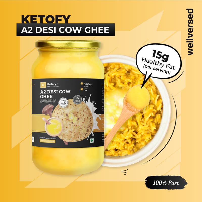 100% Pure A2 Desi Cow Ghee By Ketofy | Healthy & Pure Kankrej Cow Ghee Good For Enhances Brain Function | 3 Litre (500ml * 3) 101.4 Ounce | Jar Pack