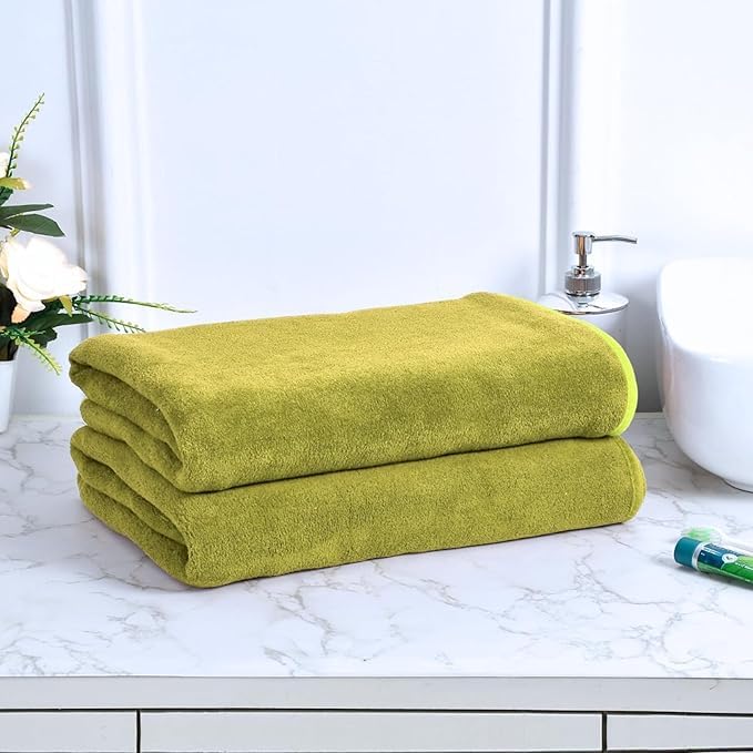 Hanorix 100% Cotton Large Size Bath Towel 900 Gsm | Soft Bath Towel For Men & Women Ultra Absorbent Cotton Towel Soft & Absorbent Towel (Green) - Pack Of 2