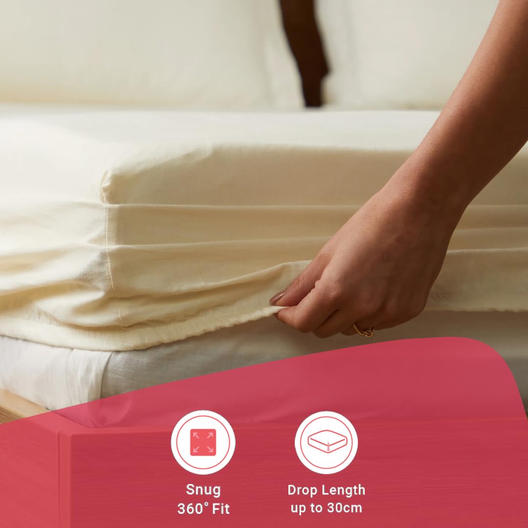 Queen Size Bedsheet For Double Bed With 2 Pillow Cover - 60 X 78 Inches, Ivory | 100% Cotton, Soft & Breathable - Bedsheet Collection