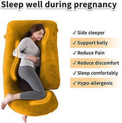 J Shaped Pillow, Pregnancy Pillow For Maternity & Baby Nursing - Gold & Royal Blue | Pregnant Women Stomach, Spine, Neck Support, Velvet Outer Cover With Zip, Adjustable, Multipurpose Use