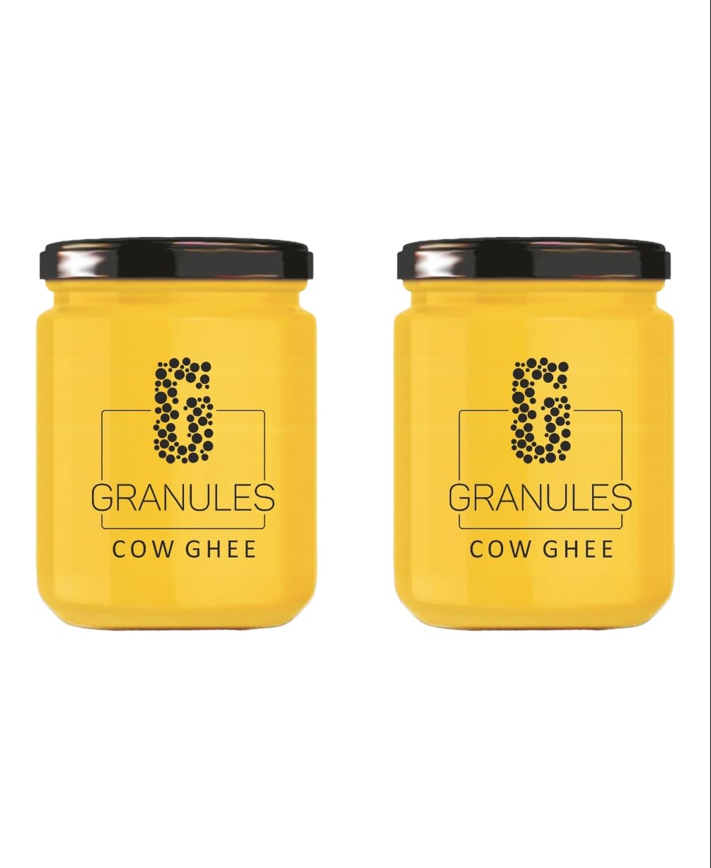 Premium Natural Cow Ghee By Granules | Healthy & Flavorful Nutrients Pure Cow Desi Ghee Good For Pooja | 1 Litre (500ml * 2) 33.8 Ounce | Jar Pack
