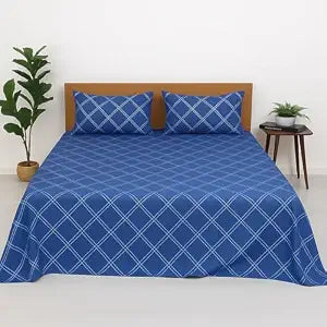 Double Bed Microfiber Bedsheet With 2 Pillow Covers Soft, Wrinkle-Free & Breathable Fabric | 90 X 100 Inches, Blue - Summer-Friendly & Skin-Safe