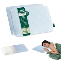 Thin Hard Pillow For Sleeping, Orthopedic Pain Relief Pillow, Sky-Blue - XL King Size - 2.5 Inch | Cervical Pillow For Neck & Shoulder Pain Relief - Extra Firm, Washable Cover - Set of 2