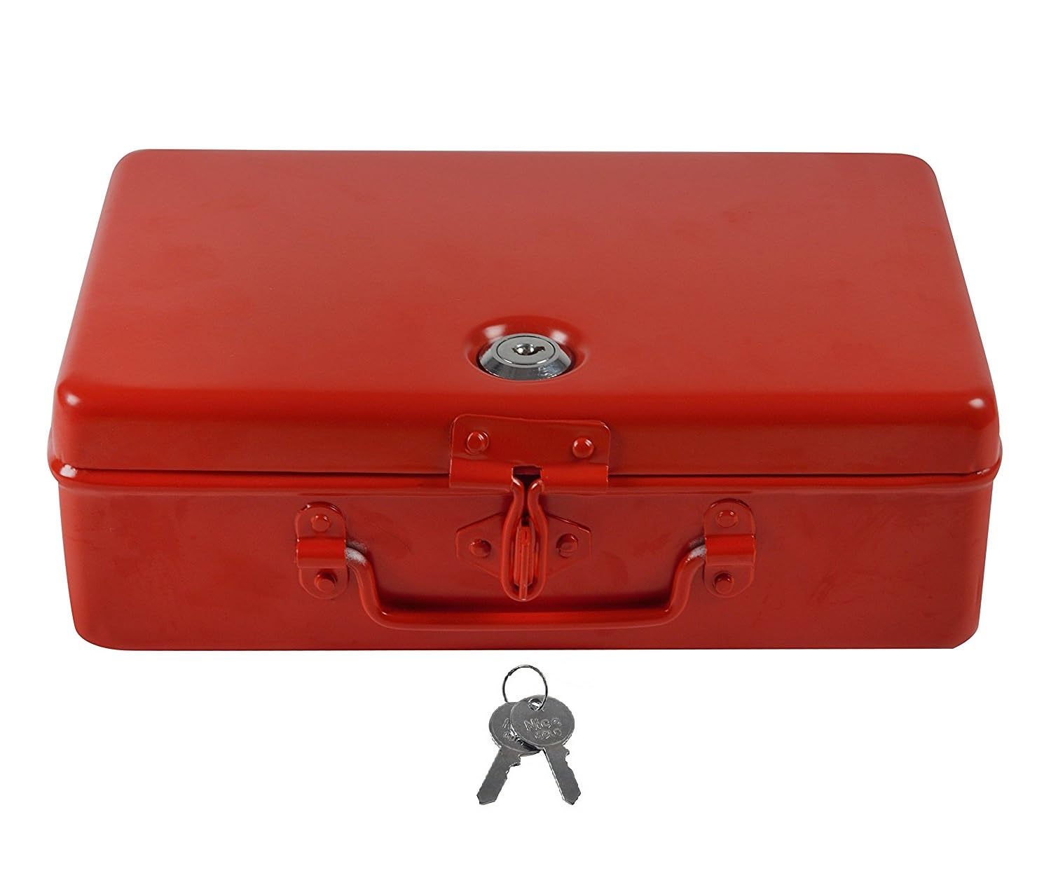 Aluminium Cash Box With Lock, For Jewellery Storage & Organizing - Ideal For Wardrobe, Desktop Locker Safe Peti Metal Container 10" (10" L X 6.5" W X 3" H), Colour - Red