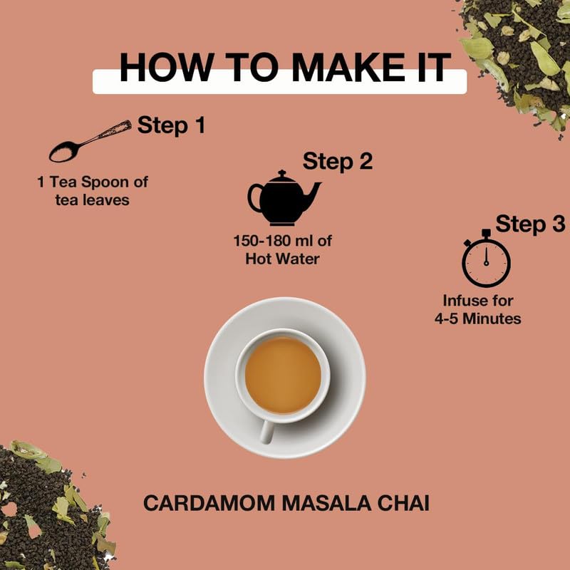 Tea Sense Cardamom Masala Chai - Pack Of 4 X 200gm, 7.05 Ounce Each | Assam CTC, Real Cardamom, Elaichi - Rich Flavor & Strong Chai Patti, High Caffeine | Aromatic Strong Blend Loose Leaves