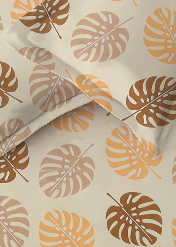 100% Cotton Double Bedsheets With 2 Pillow Covers - 72 X 78 +10 Inches, Beige & Brown | All Around Elastic 220 TC Super Soft Breathable & Wrinkle Free