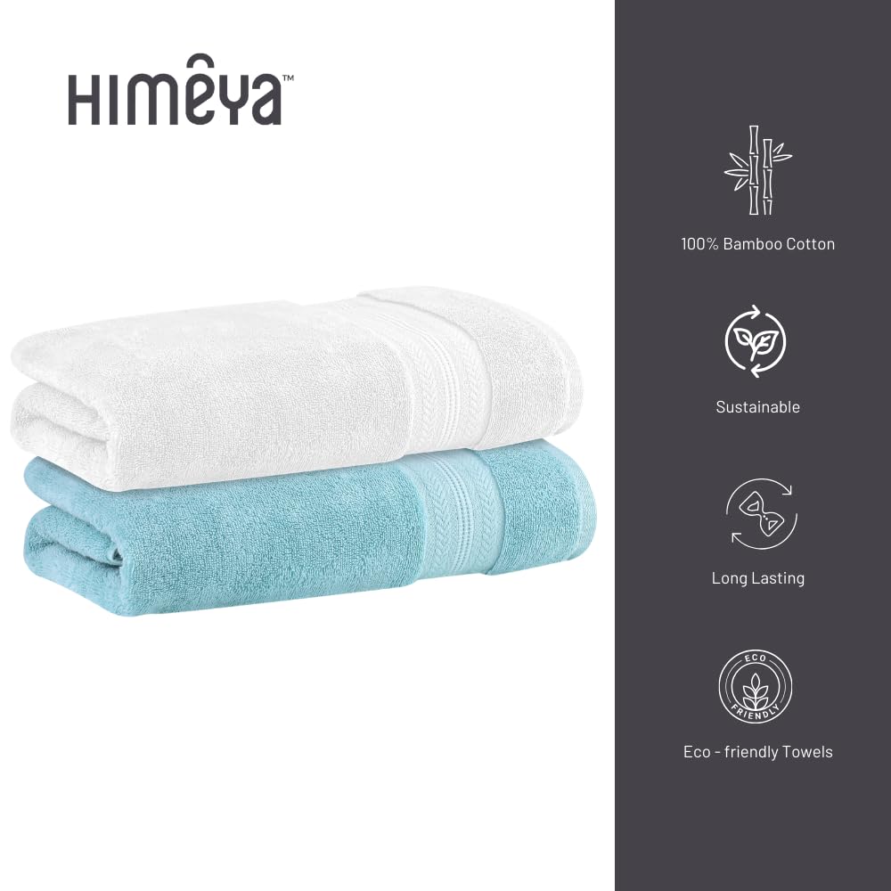 Himeya Bamboo Bath Towel 1200 Gsm | Ultra Absorbent 3x Softer Than Cotton Towels | Pack Of 2 - Ice Burst & White