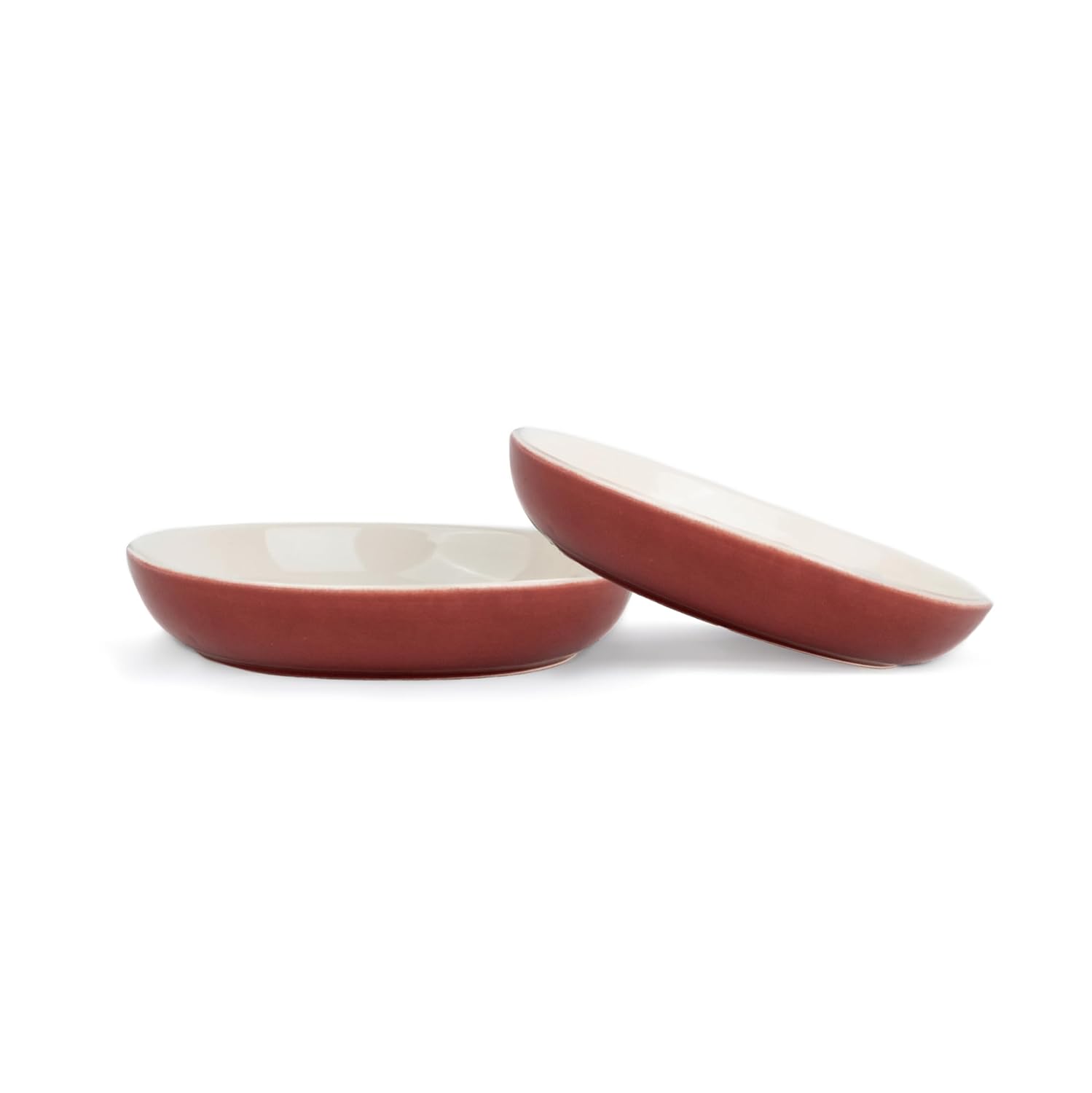 Ceramic Pasta Bowl Set Of 2 Pcs, 22cm - Burgundy Outside, 300ml Each | Stoneware Ceramic Serving Bowls With Glossy Finish | Pasta Plate - Deep Plate | Ceramic Bowl - Pasta Serving Plate