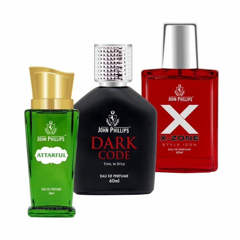 John Phillips Attarful + Dark Code + X X-zone Eau De Parfum 60ml 2 Fl.oz. Each Pack Of 3 For Men & Women