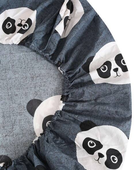Elastic Fitted Kids Panda Double Bedsheet 2 King Size Pillow Covers, Grey (72x78 Inches) | Lightweight, Soft & Breathable - Perfect For Gifting Bedsheet
