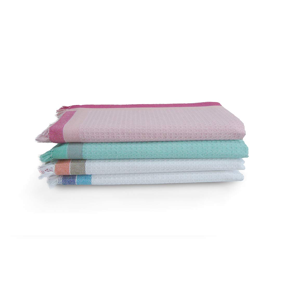 Athom Living Light Weight Cotton Premium Waffle Border Bath Towel | Pack Of 4 Multi6