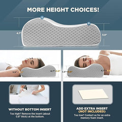 Memory Foam Pillow, Contour Cervical Orthopedic Pillow, Neck Support Pillow | Shoulder Pain For Sleeping, Ergonomic Cervical Pillow, Adjustable, For Side, Back, Stomach Sleepers - 1 Piece