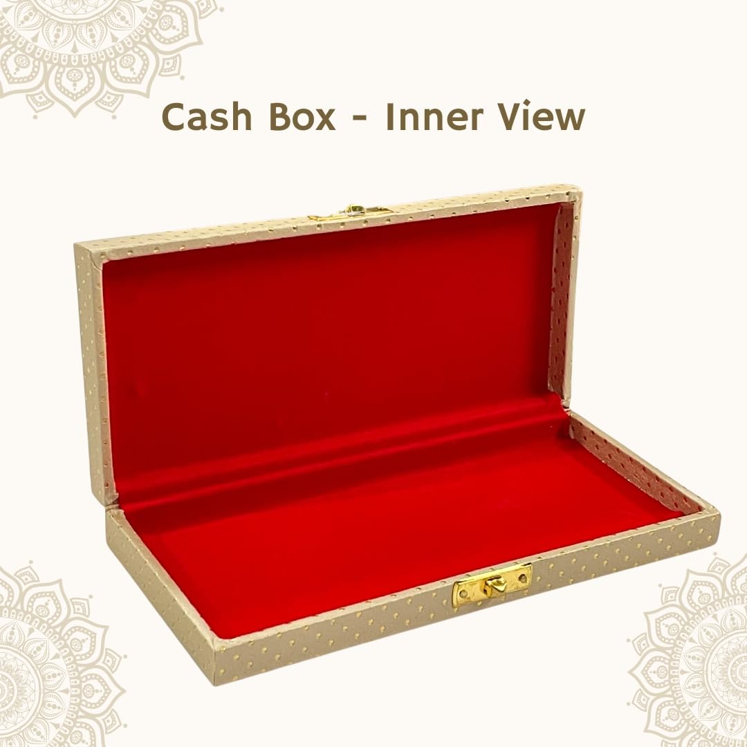 Decorative Shagun Cash Gift Box For Money Gaddi, Jewellery, Gifting Sagan Wedding Occasion, Dot Pattern, Leatherette Finish Rectangle Shape, Colour - Gold