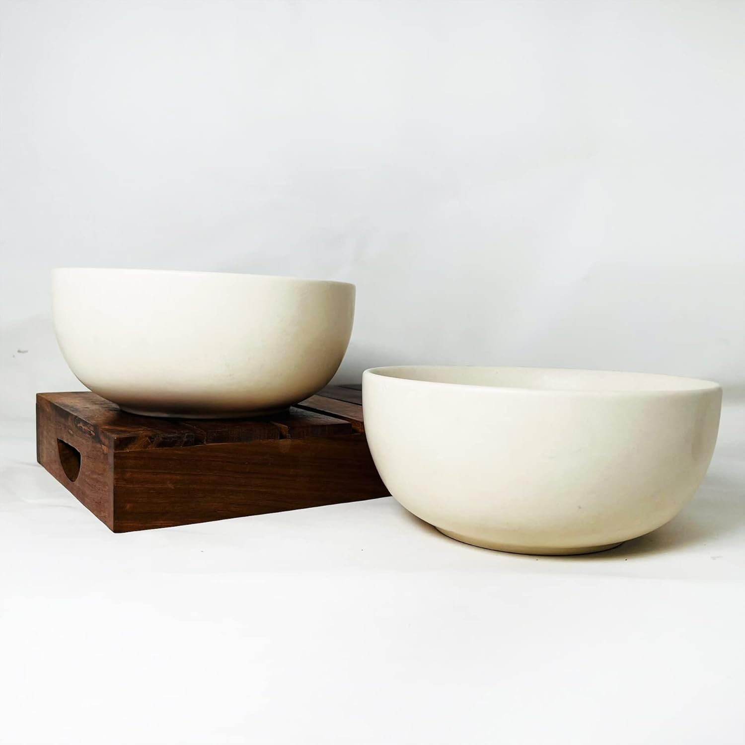 Subhra White Ceramic Serving Bowl Set Of 2 Pieces - 800ml Each | Handcrafted White Matte Finish Large Dining Serving Bowls For Serving | Microwave Safe & Dishwasher Safe