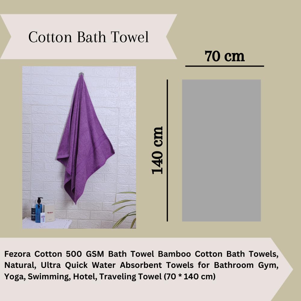 Fezora 100% Cotton Bath Towel 450 Gsm | Ultra Soft, Quick Dry, High Absorbency, Skin-Friendly Large Size Bath Towel (Dark Purple)