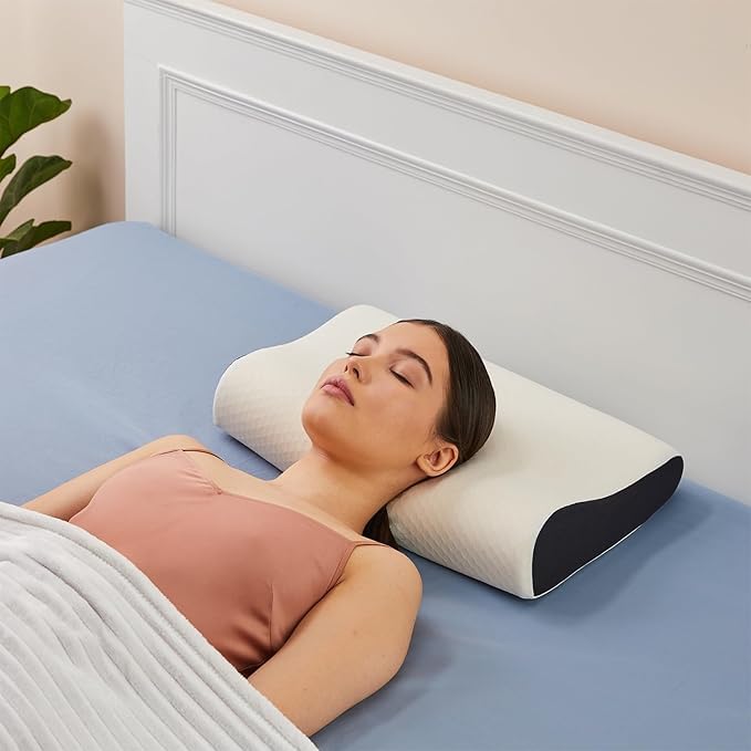 Orthopedic Memory Foam Pillow, Cooling Gel Pillow, White & Black, Standard Size - Sf 1 | Neck & Back Support, Pillow For Sleeping, Bed Pillow | Comfortable Pillow, Adjustable, Soft Pillow