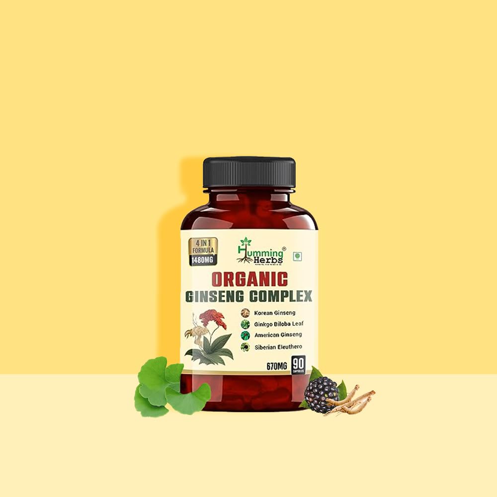 Humming Herbs Ginseng Complex 1480mg Enhanced Absorption With Korean Ginseng, Ginkgo Biloba, American Ginseng & Siberian Eleuthero | 90 Capsules 150gm 0.3lbs