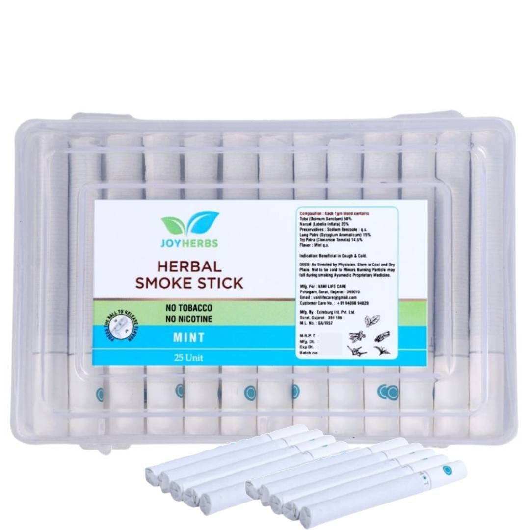 Ayurvedic Herbs Cigarettes, Non Addictive Pack Of 25 Sticks King Size | Cigarette Alternatives - Herbal Cigarette Mint Flvavour No Tobacco & Non Nicotine
