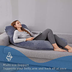 Pregnancy Pillow, Maternity Body Pillow For Sleeping, U Shaped Pillow, Grey - 55 Inch | Full Body Pillow, Pregnancy Pillow For Pregnant Women, Support Belly & Back, Head, Velvet Cover