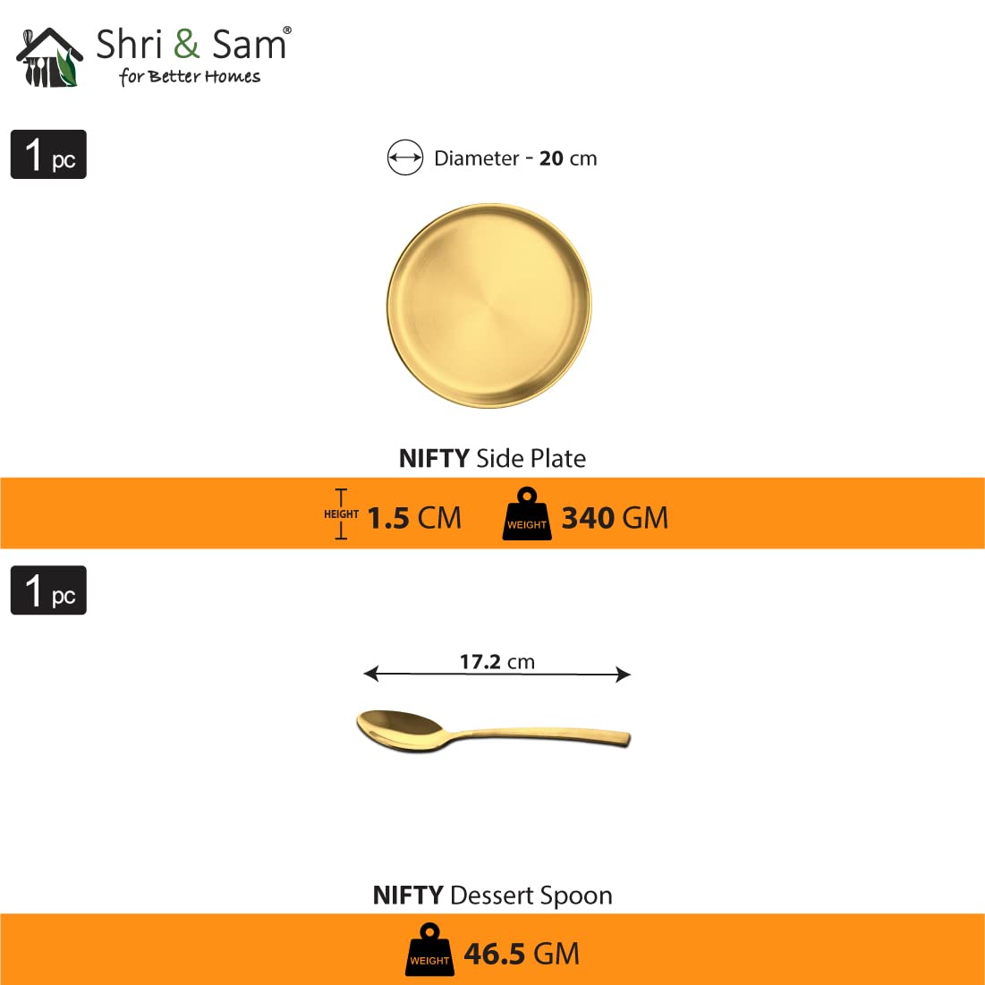 Nifty High Grade Stainless Steel Thali Set With PVD Coating, Gold | 5 Katoris+ 1 Glass+ 1 Quarter Plate+ 1 Full Plate+ 1 Dessert Spoon