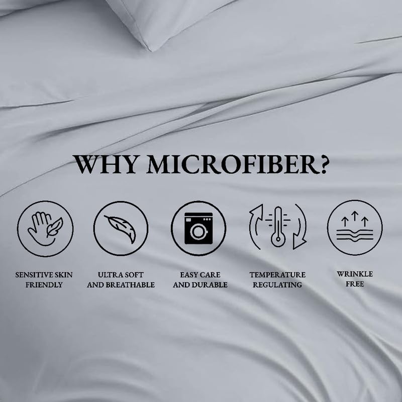 Single Bedsheets For Microfiber Plain Solid Bed Sheet With 2 Matching Pillow Covers Ultra Soft - 60 X 90 Inches, Light Grey | Comfort Fabric Home Bedsheet