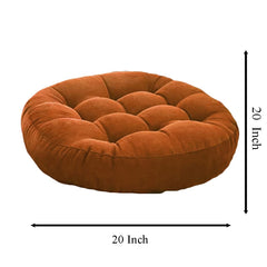 Round Velvet Floor Cushions Pillow For Living Room, Outdoor, Brown - 50 X 50 Cm | For Floor Cushions, Tatami Cushion, Patio Cushion, Balcony Cushion, Floor Seating, Soft Pillow - Pack Of 2