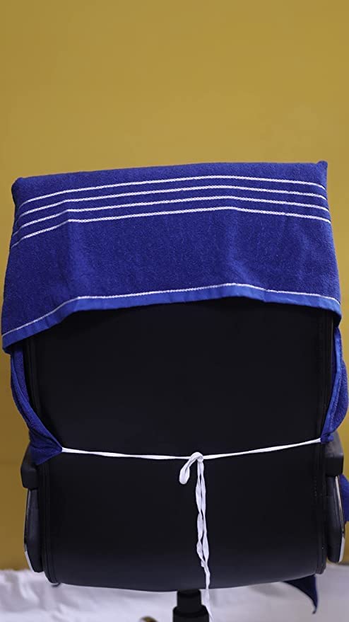 Ck Creation Cotton Solid Luxury Office Chair Towel With Tie Knot 1000 Gsm (Blue) - 2 Pcs