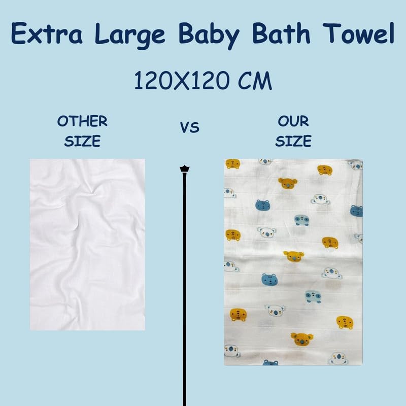 Organic Cotton Muslin Baby Bath Towel 200 Gsm | Cotton Cloth Premium Baby Washable Reusable, Absorbent, Extra Soft (Anchor & Leaf Dot)- Pack Of 2