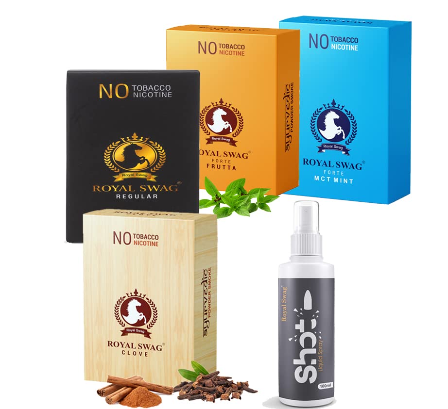 Royal Swag Ayurvedic Cigarette Nicotine And Tobacco Free Combo - 40 Stick With 100ml Shot (Frutta, Clove, Regular And Mint- Each 10)