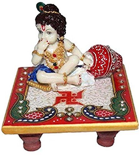 Laddoo Gopal Idol With Chowki, White, Marble, Handmade, All Occasion & Festivals, Ideal For Gifting Purpose | Best Suited For Pooja Ghar Statue