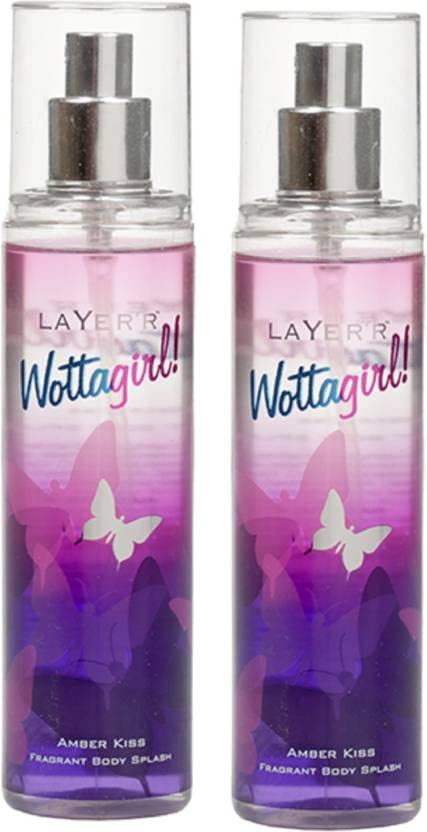 Layer'r Wottagirl Amber Kiss Fragrant Body Spray 135ml Each 4.56 Fl.oz.  Combo Of 2 | Ideal For Dailywear