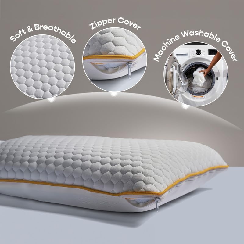Orthopedic Memory Foam Pillow For Better Shoulder, Neck Support, Standard Size - 25x16 Inches | White, Bamboo Fabric, Bed Pillow, Perfect For Side Sleepers - 1 Piece