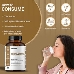 Nirvasa Ashwagandha Tablets For Men & Women 500mg With Natural Ashwagandha Extract For Immunity, General Wellness & Improves Muscles Strength | 60 Tablets 100gm 0.2lbs Each Pack Of 2