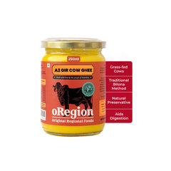 Premium A2 Gir Cow Ghee By oRegion | Vedic Bilona Method, Curd Churned Desi Cow Ghee Good For Use Puja | (250ml) 8.4 Ounce | Jar Pack