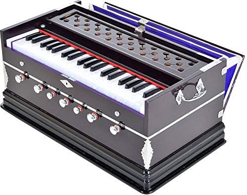 Musical Instrument Harmonium With Bag - 7 Stopper, 3 1/4 Octave, Double Fold Bellow, 39 Keys, Two Reeds (Base- Male) | Two Side Carry Handles, Jaali Frame On Keys