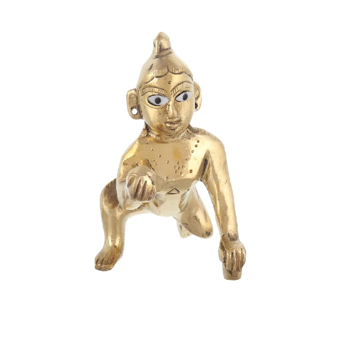 Laddu Gopal Idol, Bal Gopal, Thakur Ji Ashtadhatu Murti, Golden, Brass - 3 Inch, Handmade In India, Janmashtami Special For Home Temple, Great Gift Option, God Idol