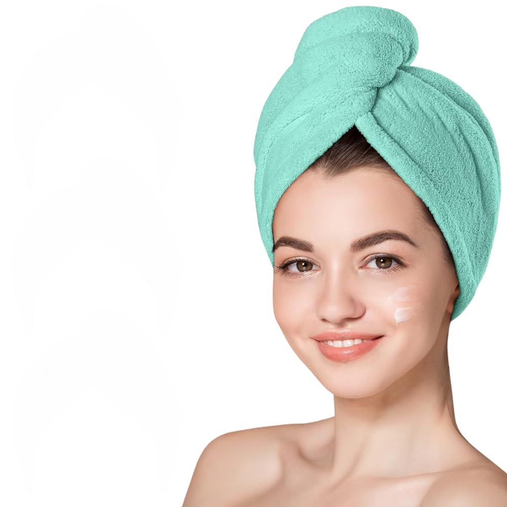 Fezora Hair Towel Wrap For Women-Quick Drying Microfiber Towel For Hair With Elastic Loop For Tying-Super Absorbent Head Towels Wrap For Ladies Hair Turban (Pista)