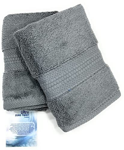 Bombay Dyeing Ultrx Zero Twist Plain Cotton Hand Towel 400 Gsm (Grey)- 2 Piece