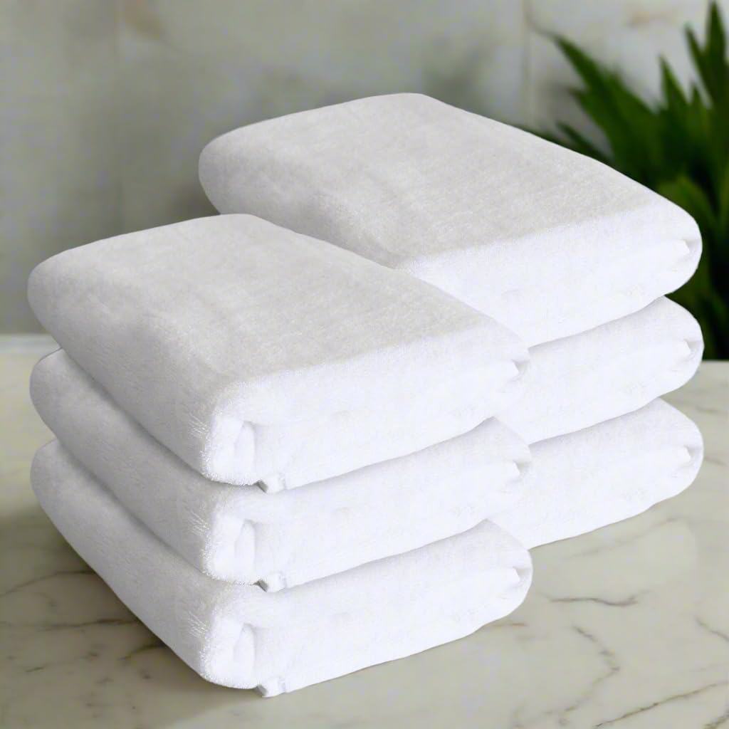 Heelium Bamboo Bath Towel 3600 Gsm | Ultra Absorbent 3x Softer Than Cotton Towels - White (Pack Of 6)
