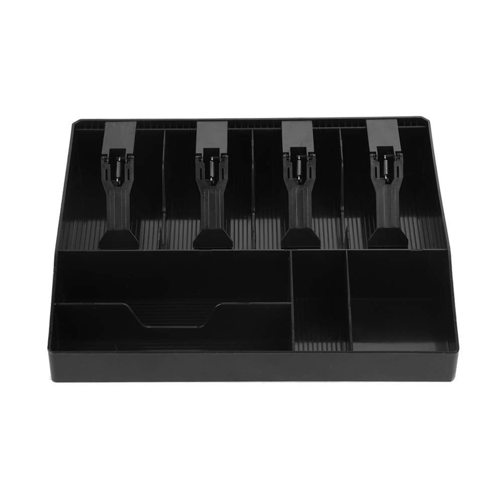 Abs Plastic Cash & Check Box, 4 Slots For Cash, Bills, Money & 4 Slots For Coins Cash Tray, 32.2 X 24.5 X 3.5 Cm, Colour - Black